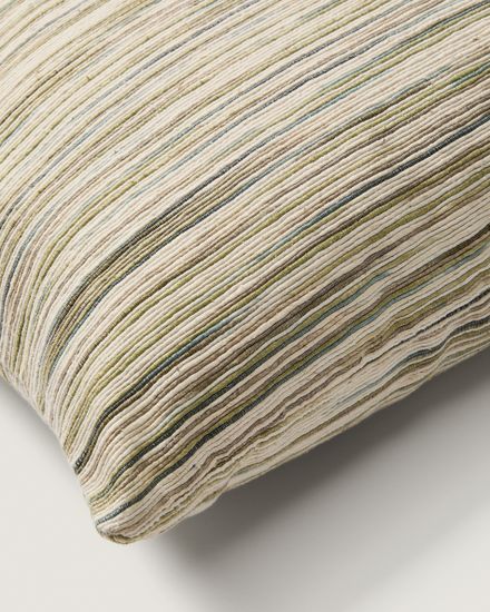 Чехол для подушки Zilora из жаккарда в зеленую и бежевую полоску