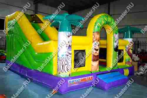 Коммерческий надувной батут "Сафари-джунгли с розовым единорогом", размер 6*5*4 м