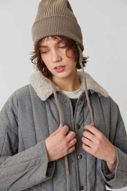 Шапка из мериноса с ушками серо-коричневая