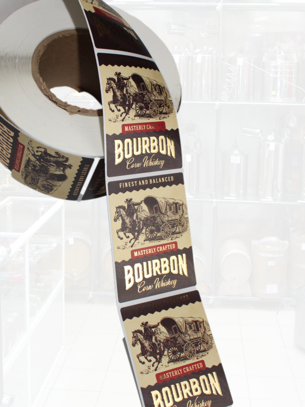 Наклейки на бутылки "BOURBON" Бурбон Блестящие 10 шт.