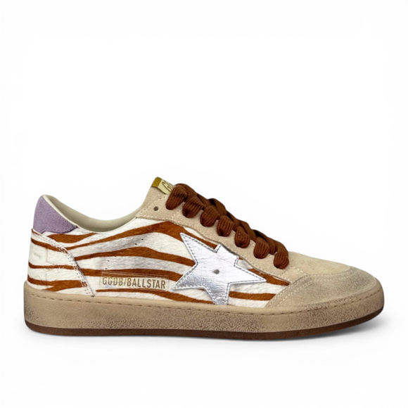 Golden Goose Ball Star / Зебра / сиреневая пятка