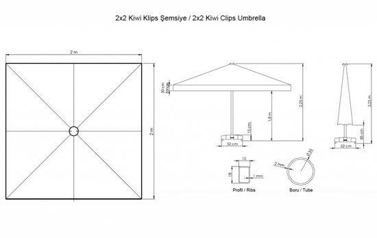Зонт пляжный профессиональный 2х2 м Kiwi Clips