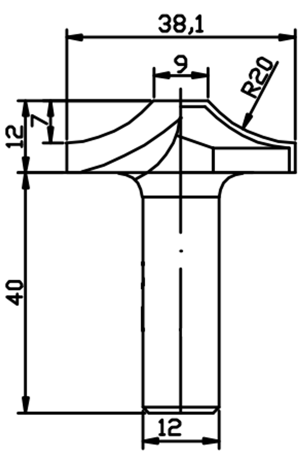 PCD профильная фреза D.38,1x12 S.12x40 Z2