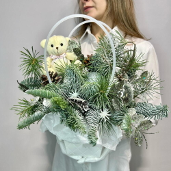 «Снежный друг» композиция из Нобилиса,кедра,шишек и декора