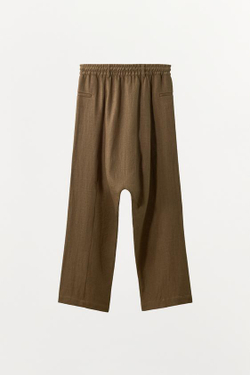 ZARA БРЮКИ BAGGY ИЗ СМЕСОВОГО ЛЬНА, КОРИЧНЕВЫЙ
