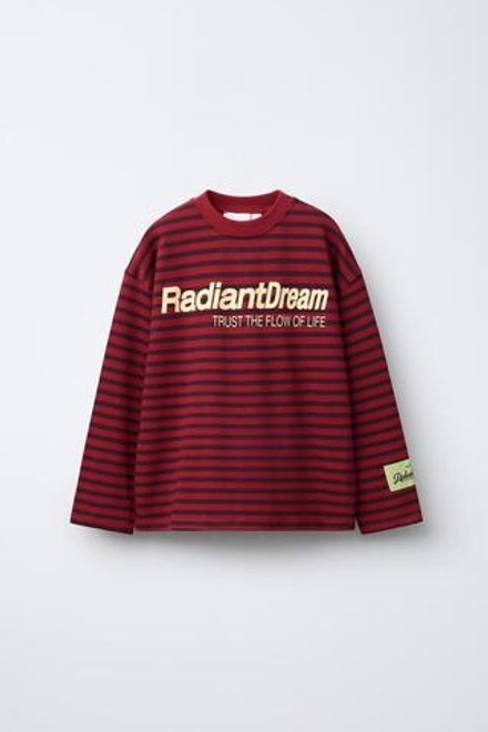 ZARA ЛОНГСЛИВ В ПОЛОСКУ С НАДПИСЬЮ, ТЕМНО-РОЗОВЫЙ