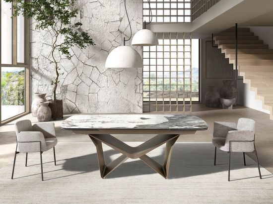 Овальный раздвижной обеденный стол 1154 из керамики в отделке под мрамор Испания 