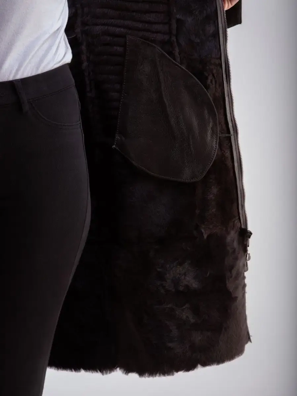 Дубленка женская натуральная с капюшоном длинная Турция