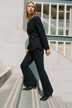 ZARA БРЮКИ FLARED, МОРСКОЙ СИНИЙ