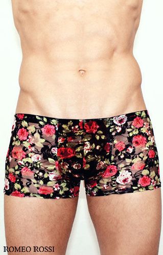 Мужские трусы боксеры черные с красными розами Romeo Rossi Rose Boxer RR00230