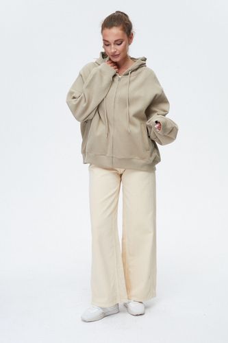 Оливковый худи на молнии с капюшоном