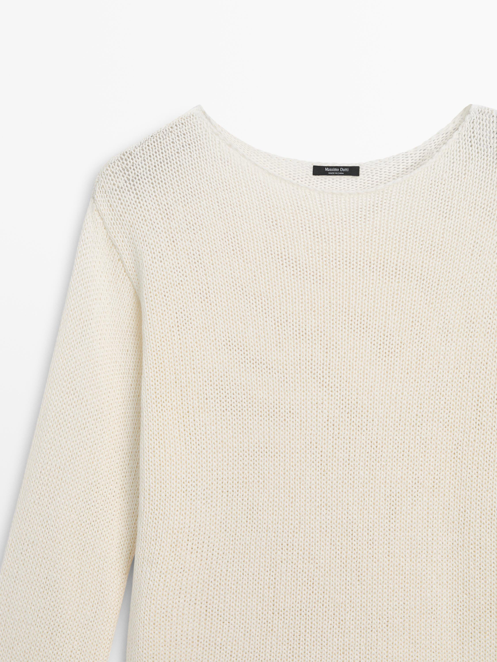 Massimo Dutti Свитер из смесового хлопка с ажурным узором, натуральный/кремовый