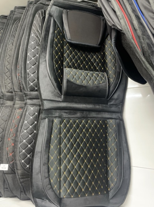 AA - 02 Желтый / Комплект чехлов на Передние сиденья, ткань черная, строчка желтая, замша, 2 предмета, серия: эко ком-фо (за комплект) Оптом