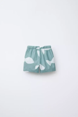 ZARA ШОРТЫ-БЕРМУДЫ С ПРИНТОМ «РЫБА», СИНИЙ