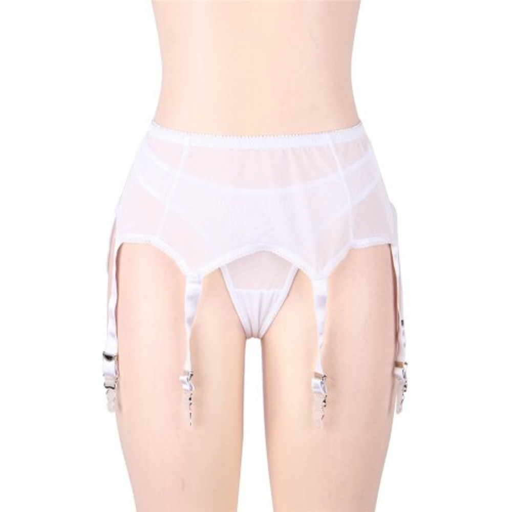 Пояс белый для чулок с ремешками на клипсах (XL-2XL)