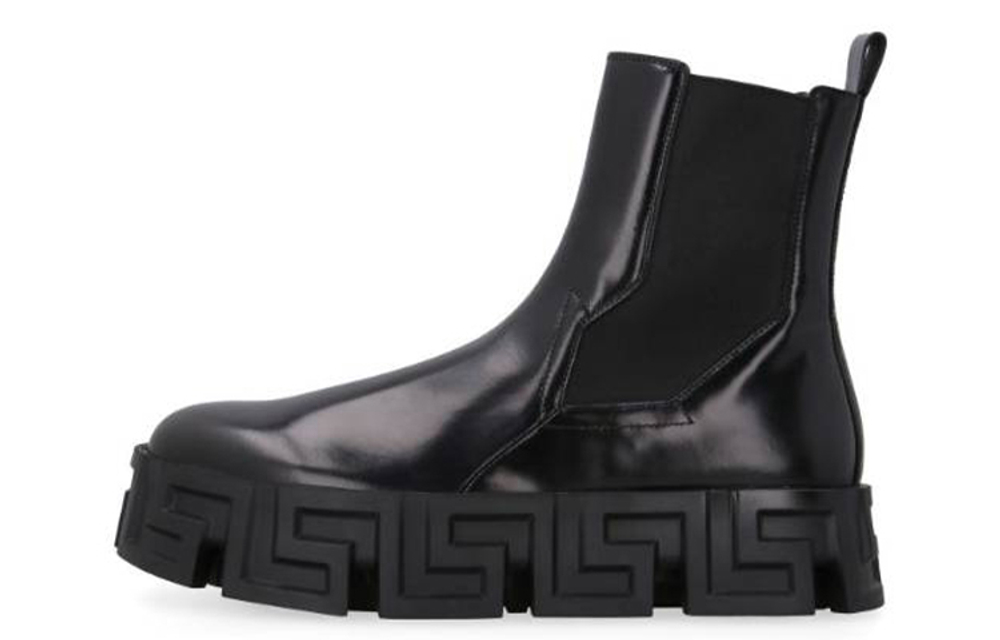 VERSACE Calfskin Short Chelsea Boots Men"s Black