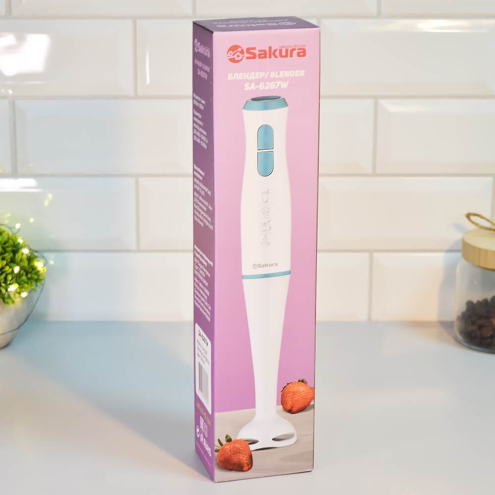 Блендер погружной SA-6267W, 600Вт, 2 скорости, пластиковая насадка, белый/синий