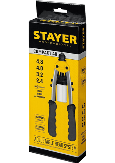 STAYER Compact-48, 2.4 - 4.8 мм, 240 мм, компактный двуручный заклепочник, Professional (3116)