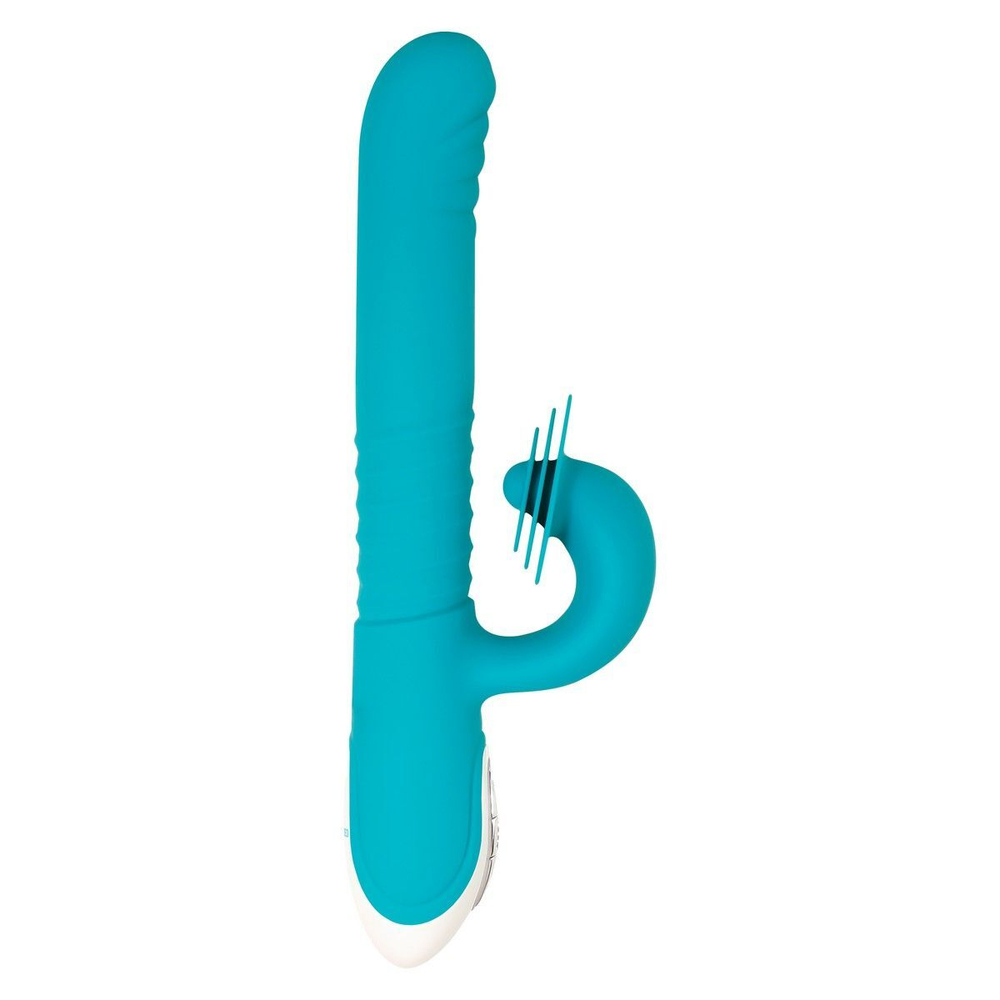 Голубой вибратор-кролик с функцией поступательных движений