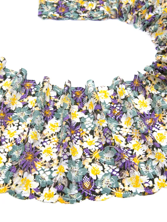 03-197 ОПТ Кружево эластичное 19 см, ромашки, мята/желтый/сирень