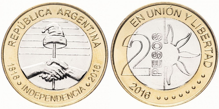 Аргентина 2 песо, 2016 200 лет Независимости UNC