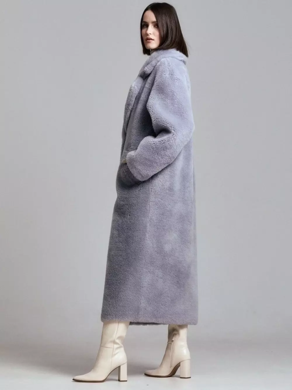 Шуба чебурашка длинная из овечьей шерсти, SilverFox (арт.S1072rm09bz)