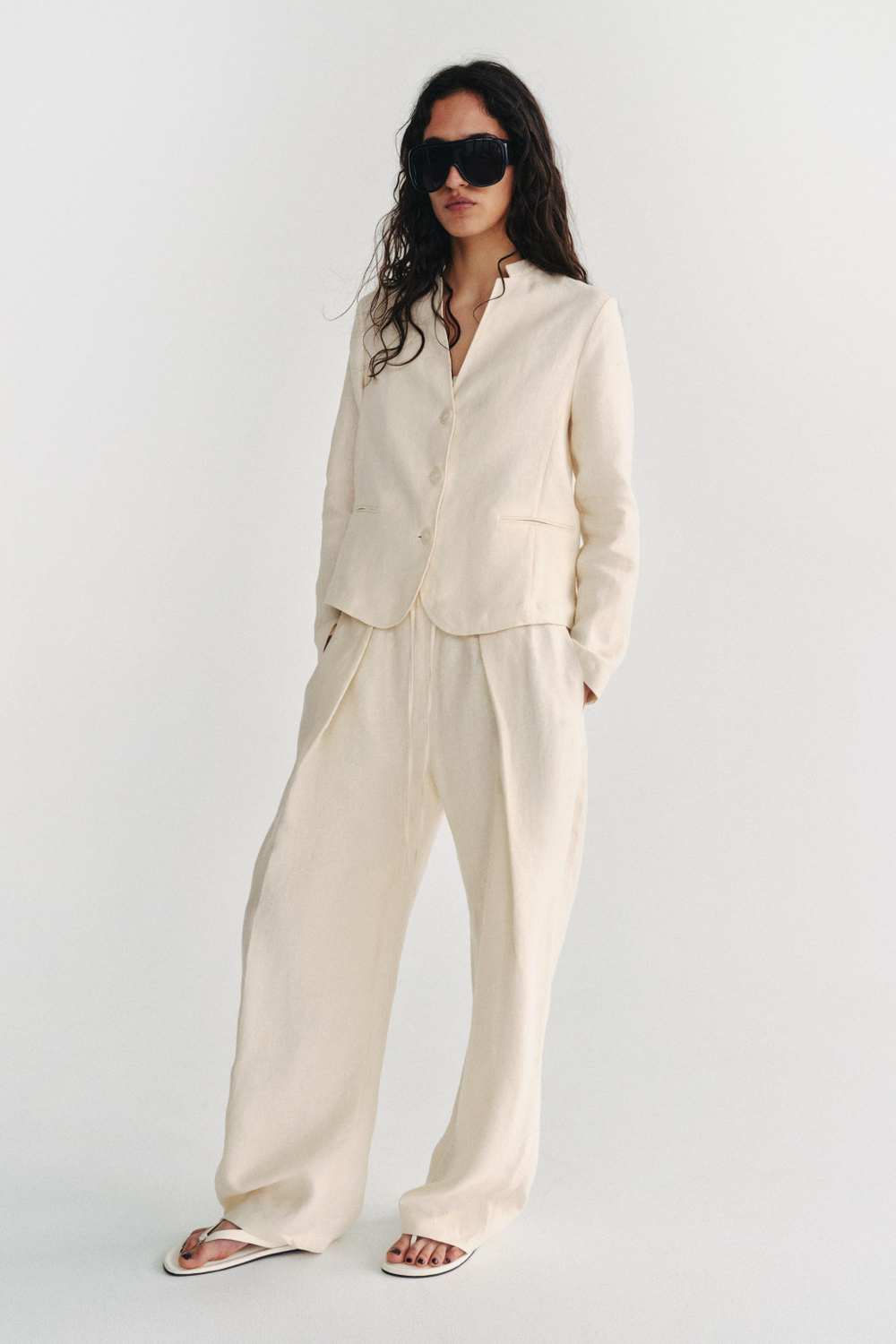 ZARA БЛЕЙЗЕР ИЗ 100% ЛЬНА — ZW COLLECTION, ЭКРЮ
