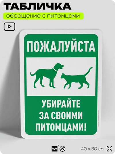 Табличка "Пожалуйста, убирайте за своими питомцами" на дверь и забор, для двора, дома, подъезда, 40х30 см, Silver Plane x Айдентика Технолоджи