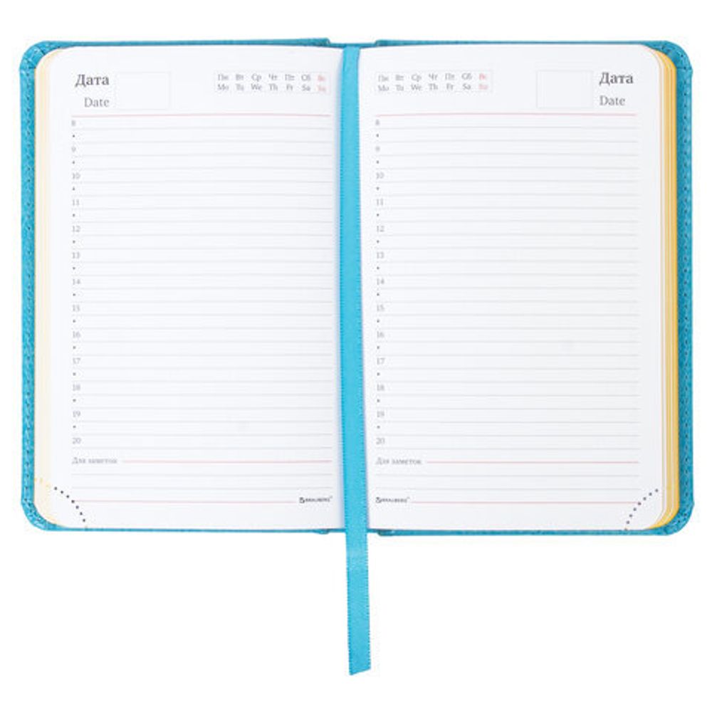 Ежедневник недатированный МАЛЫЙ ФОРМАТ 100х150 мм А6 BRAUBERG "Rainbow" под кожу, 136 л., бирюза, 111687