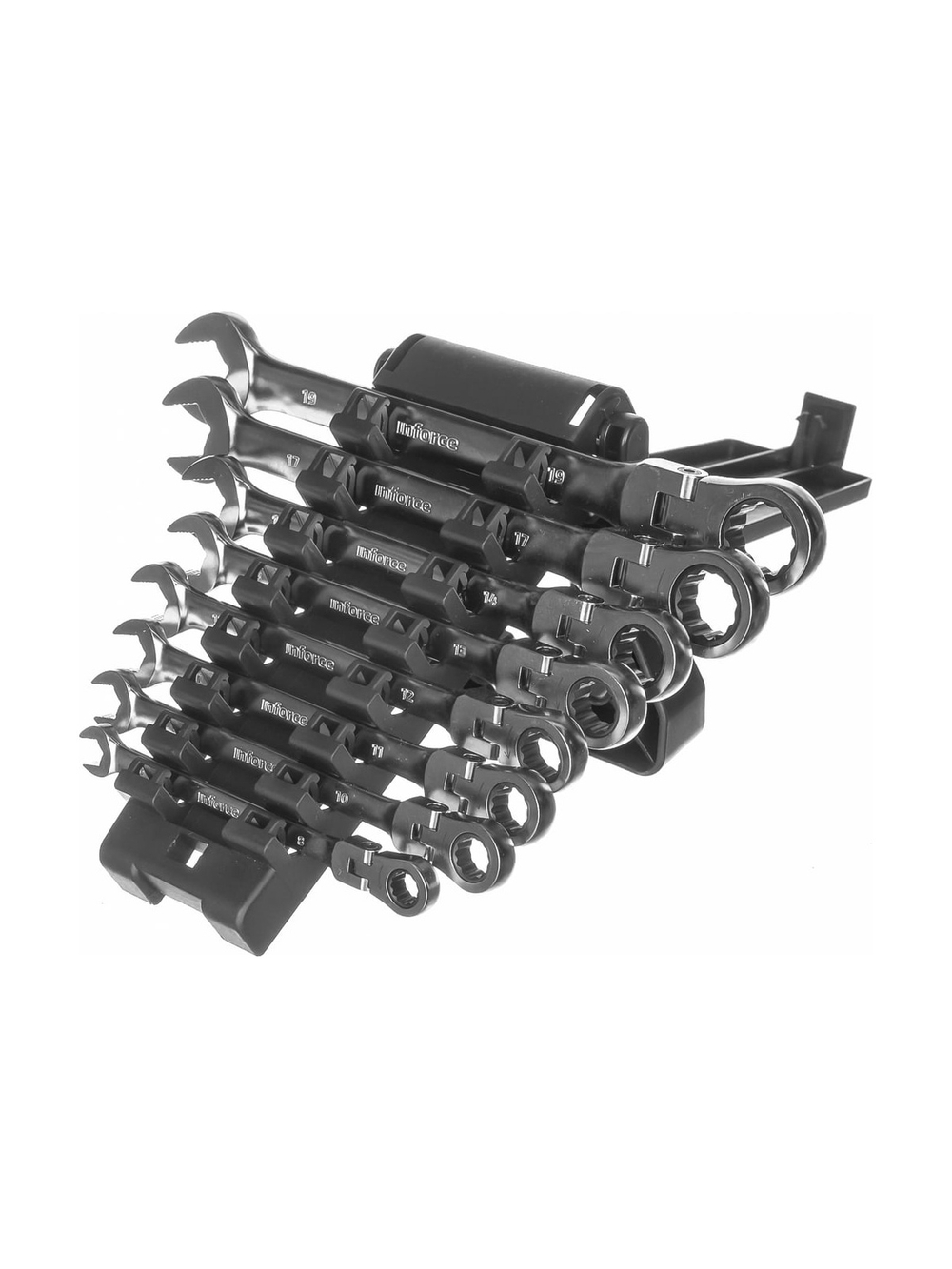 Набор комбинированных шарнирных ключей с трещоткой 8 предметов Inforce, Сталь Cr-V, 8-19мм, 06-05-52