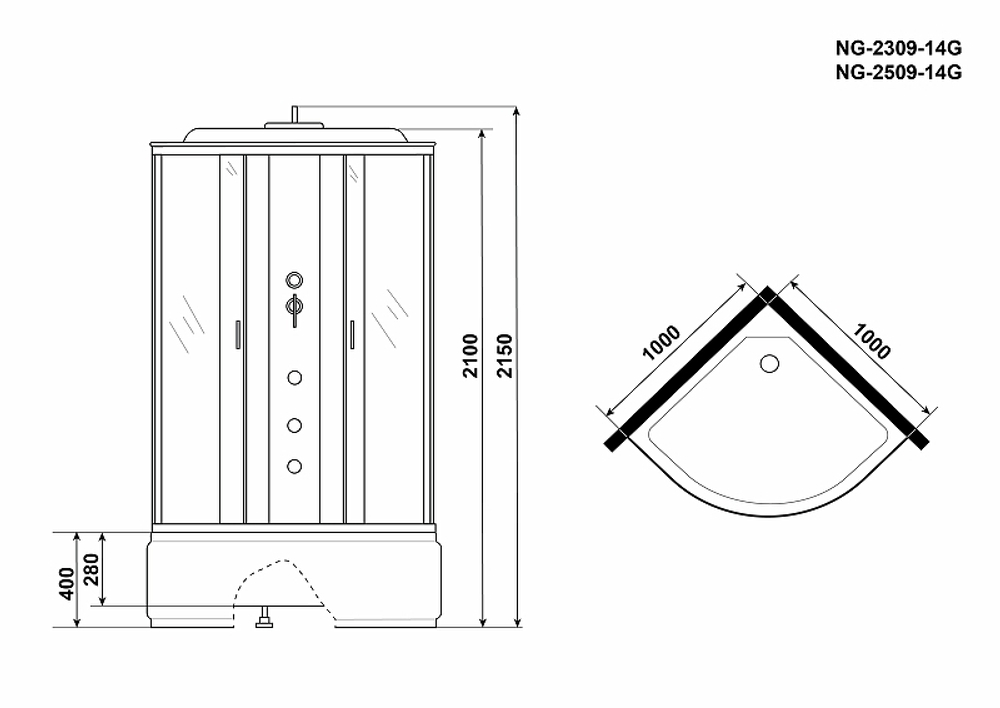 Душевая кабина Niagara Classic 100x100 NG-2509-14G с гидромассажем