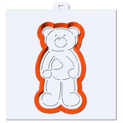 Вырубка для пряника, печенья, мастики "Мишка с конфетой" + трафарет