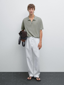 Massimo Dutti Поло из 100% льна, светло-серый