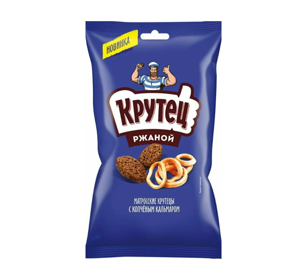 Сухарики ржаные Крутец со вкусом копченого кальмара, 100г