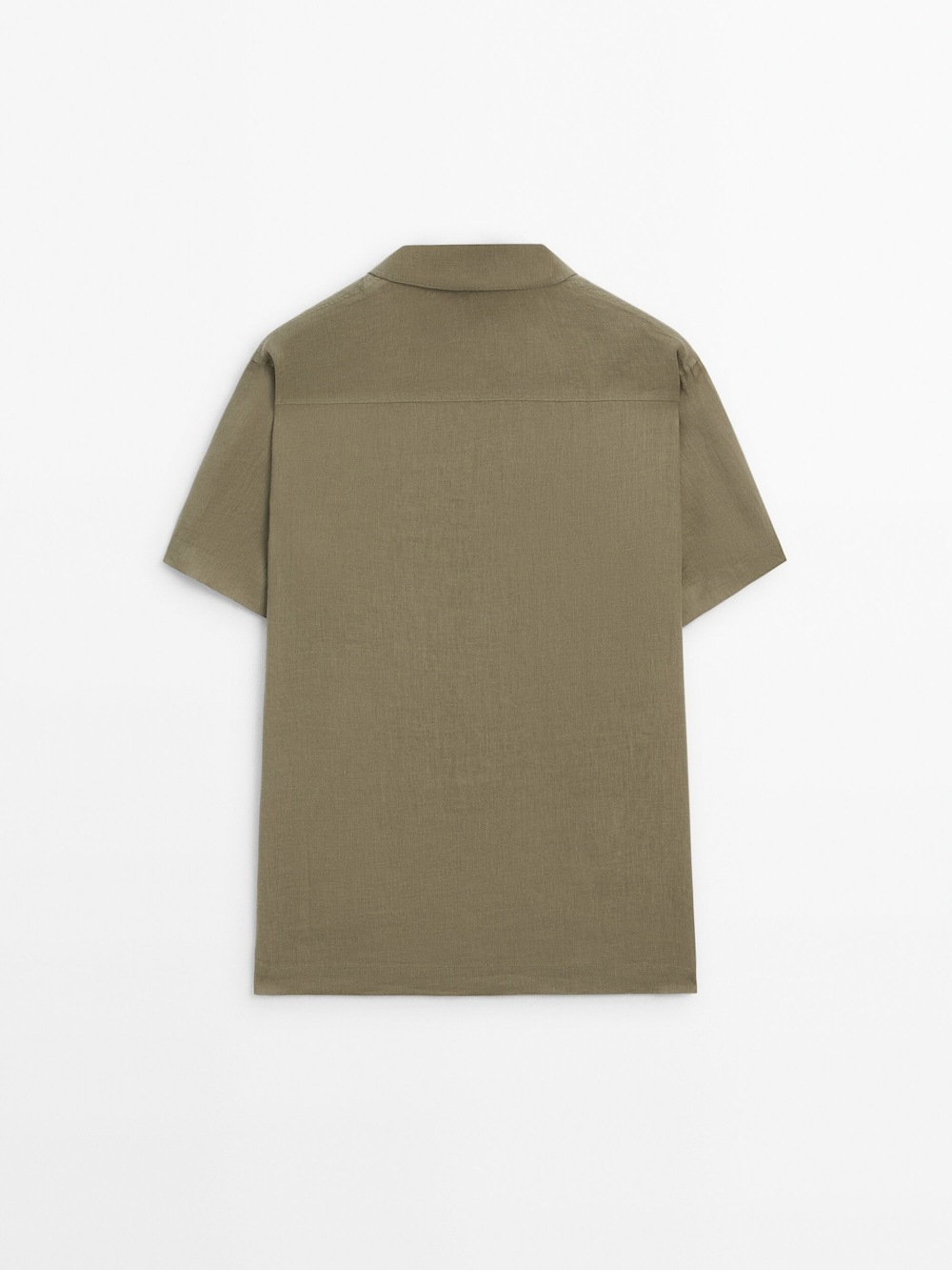 Massimo Dutti Льняная рубашка облегающего кроя с короткими рукавами, зеленый