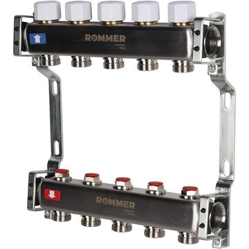 Коллектор Rommer 1"x3/4" на 5 контуров с запорными клапанами (нерж. сталь) RMS-3200-000005
