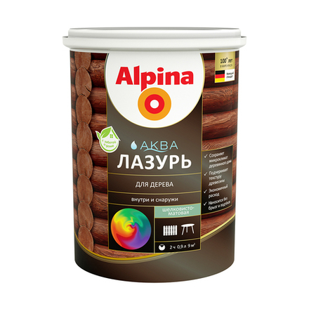 Защитная лазурь для дерева Alpina Аква, 0,9 л, бесцветная