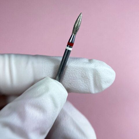 Алмазная фреза с Жемчугом (пламя острое), D2,1, L080, мягкая