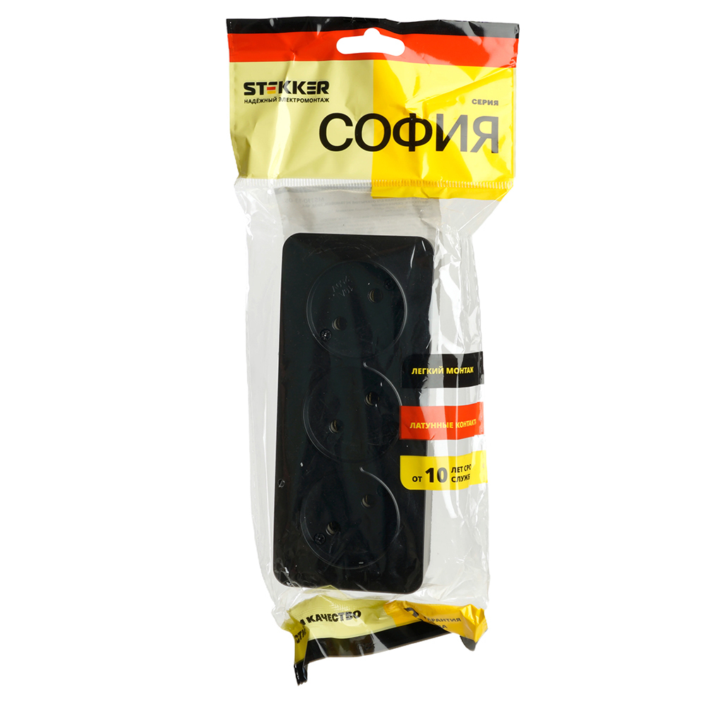 Розетка 3-местная б/з открытой установки, STEKKER, 250В, 10А, IP20, серия София, черный матовый, MST10-13-05 49500