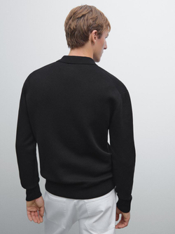 Massimo Dutti Кардиган из смесового хлопка с застежкой-молнией, черный