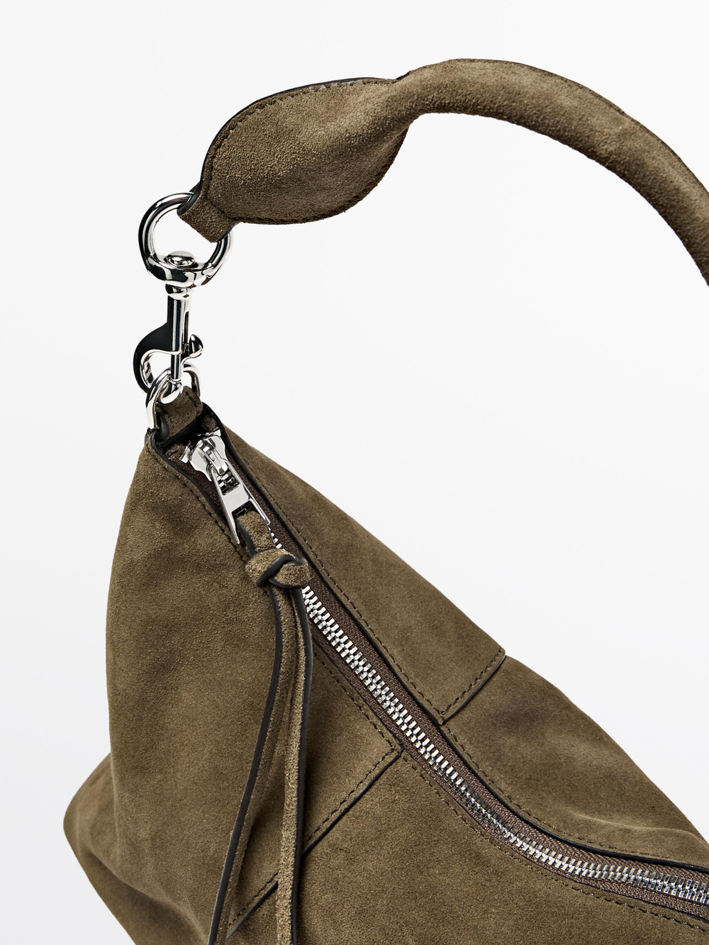 Massimo Dutti Сумка-мешокиз натуральной замши, хаки