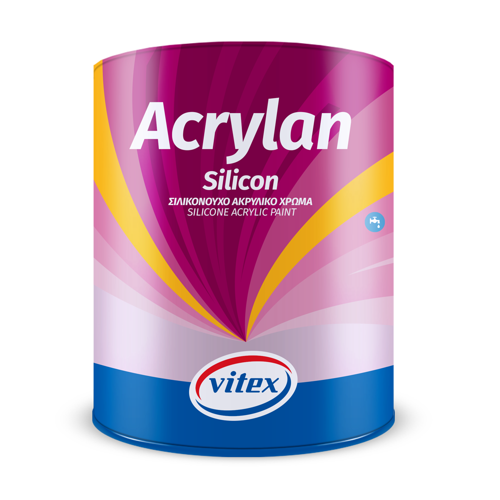 VITEX ACRYLAN SILICON- cиликоно-акриловая краска. Максимальная гидроизоляция и водопроницаемость. Подходит для районов с повышенной влажностью и атмосферными загрязнениями. Длительный срок службы без вздутий, трещин, отслоений и плесени.