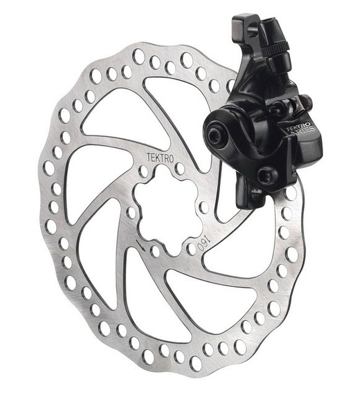 Тормоз Tektro Aries дисковый механический MD-M300 передний, крепление IS Standard & Post Mount, алюминиевый, чёрный, в комплекте с болтами, с ротором