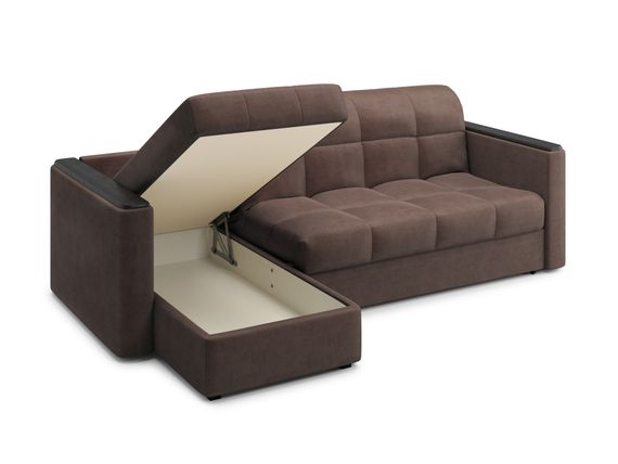 Диван угловой с оттоманкой Неаполь 1,4 - Velutto 23 шоколад/накладка венге