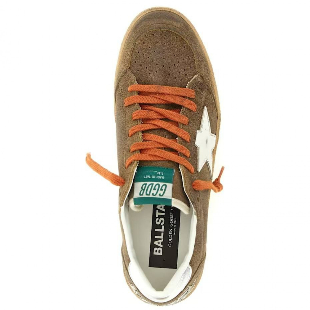 Golden Goose Ball Star / Замша коричневая / оранжевые шнурки