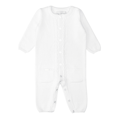 Подарочный набор на выписку из хлопка: плед, комбинезон с косами, шапочка и пинетки (Белый/Голубой)