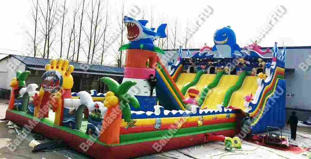Надувной батут с горкой "Акула" 13*6*6 м