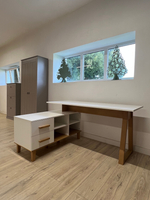 Стол письменный 158х130х77, Вест, компьютерный, угловой, для школьника с 2 ящиками и полками, на ножках, массив сосны, белый, Dipriz
