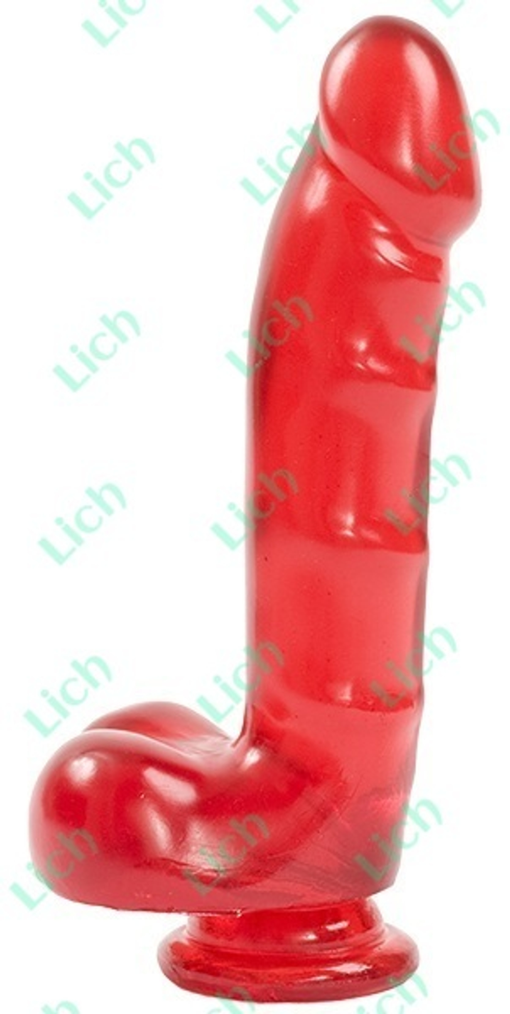 Красный фаллоимитатор с мошонкой и присоской JELLY JEWELS