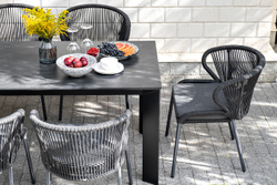 "Милан" стул плетеный из роупа, каркас алюминий темно-серый (RAL7024) муар, роуп темно-серый круглый, ткань темно-серая 027